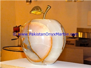 White Onyx Apples with Brass Stem Leaf