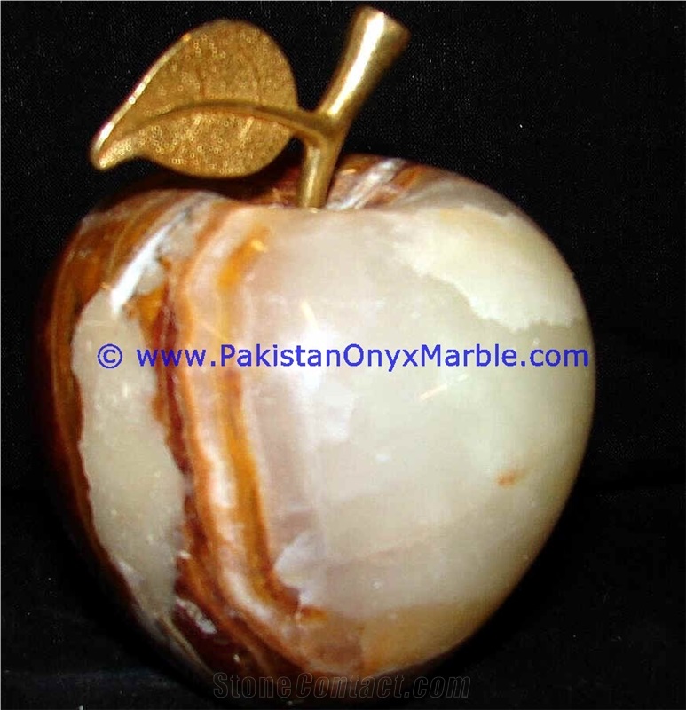 White Onyx Apples with Brass Stem Leaf
