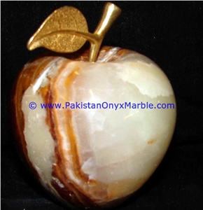 White Onyx Apples with Brass Stem Leaf