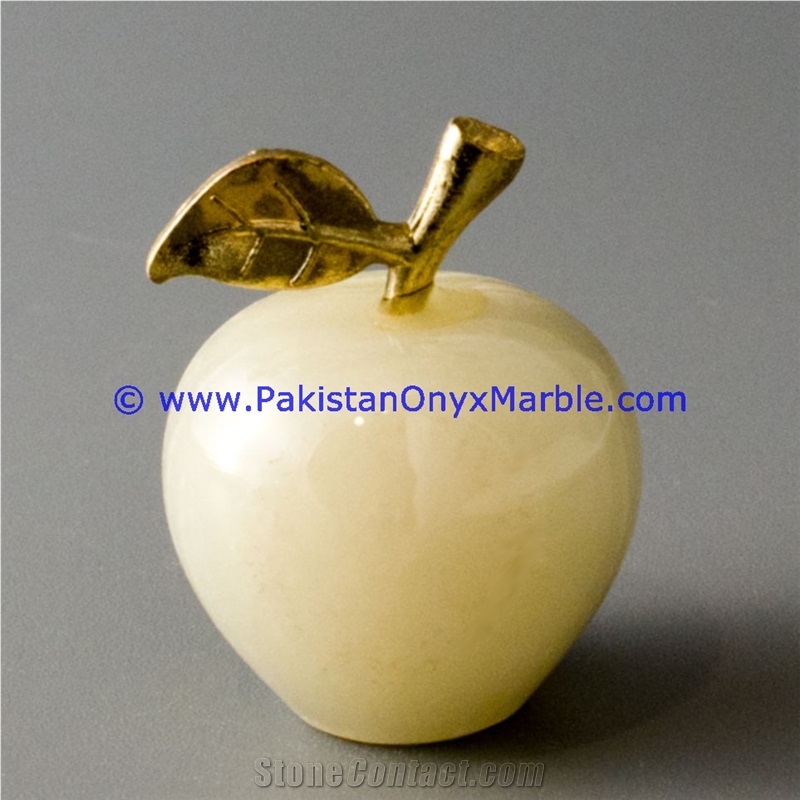 White Onyx Apples with Brass Stem Leaf