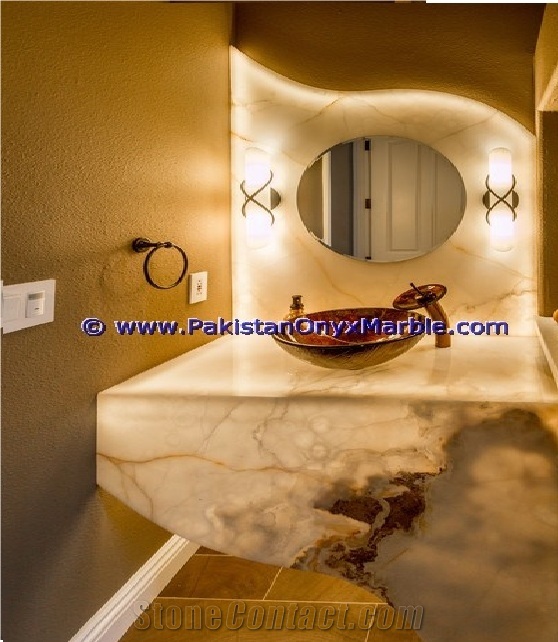White Onyx Countertop with Integral Sink