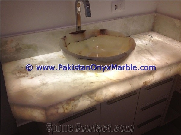 White Onyx Countertop with Integral Sink