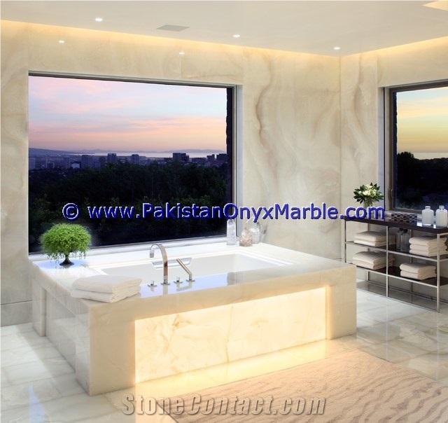 White Onyx Countertop with Integral Sink