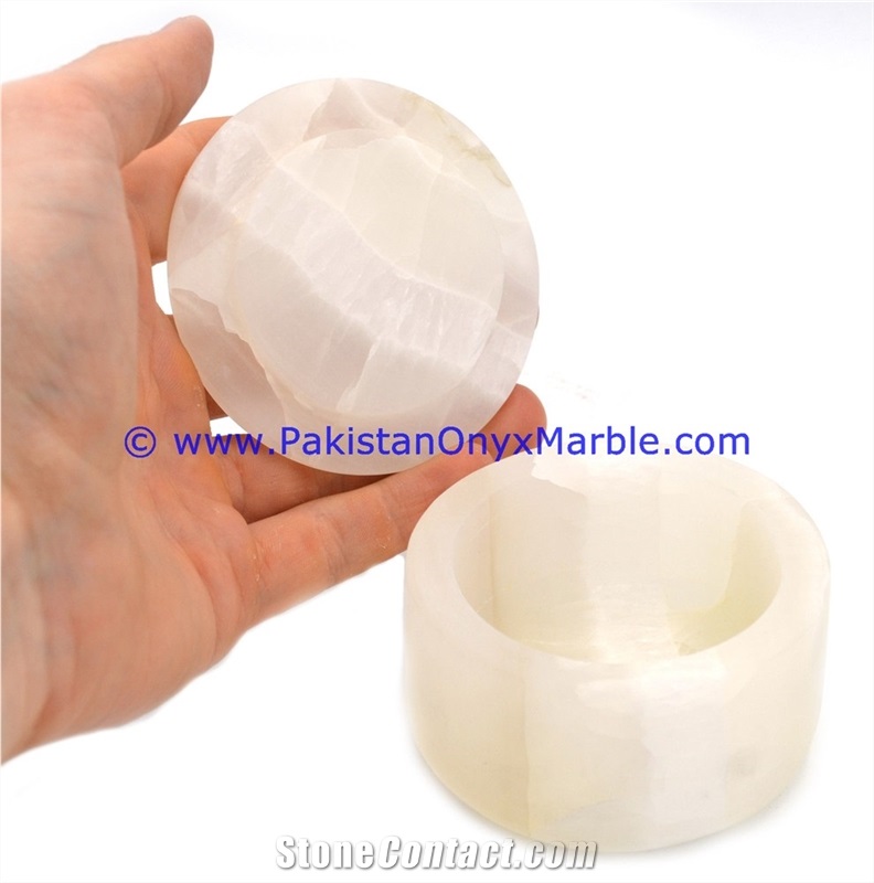 White Onyx Round Jewelry Box Trinket