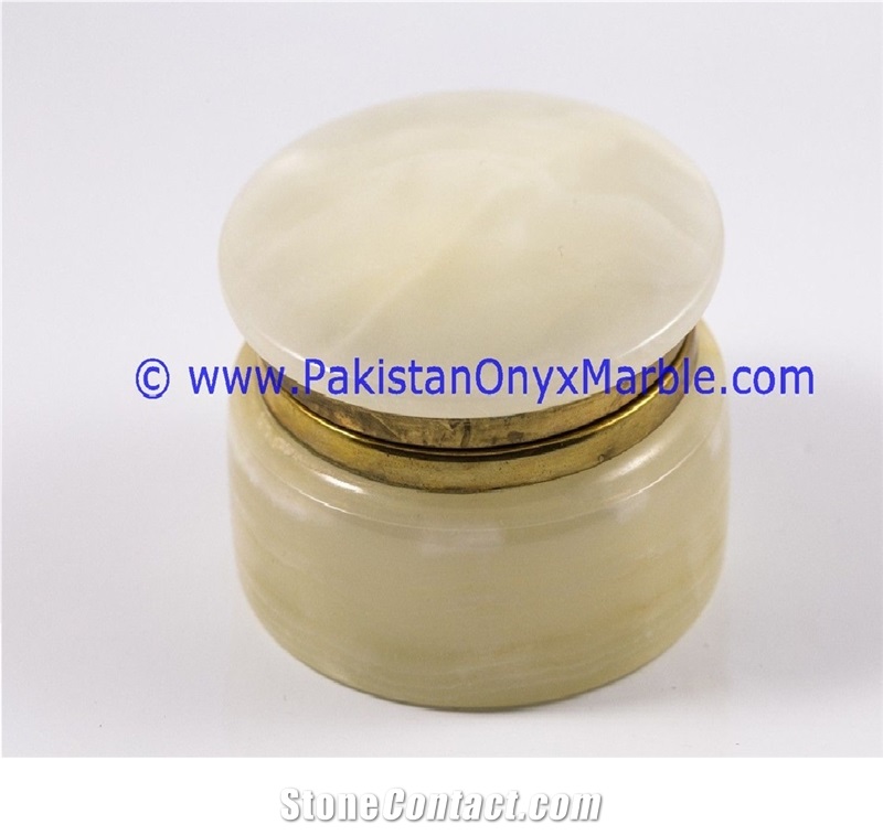 White Onyx Round Jewelry Box Trinket