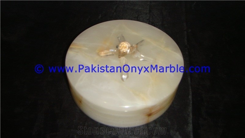 White Onyx Round Jewelry Box Trinket