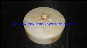 White Onyx Round Jewelry Box Trinket