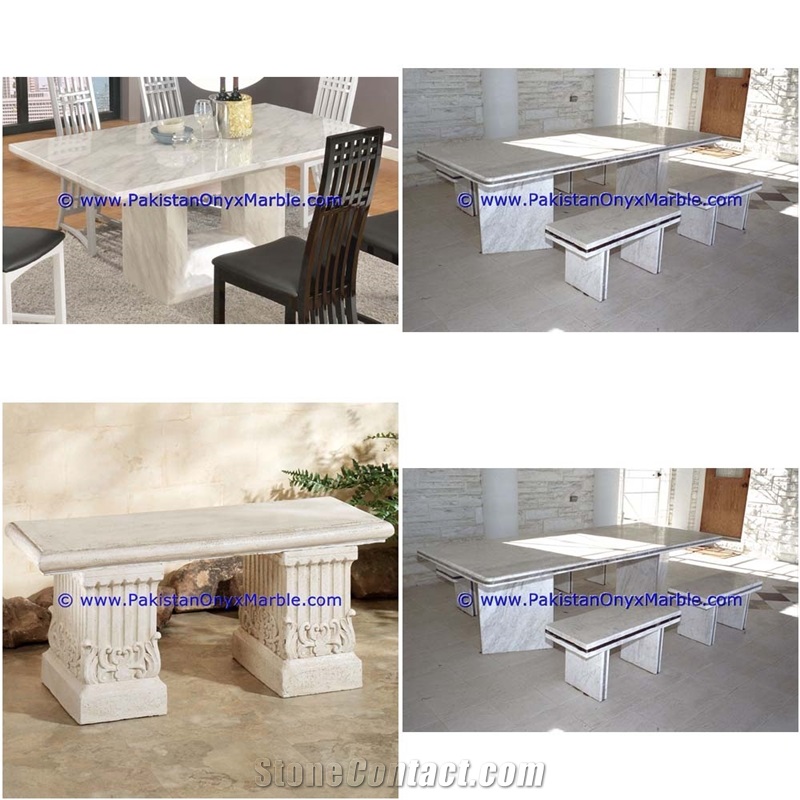 Ziarat White Marble Benches Table Natural