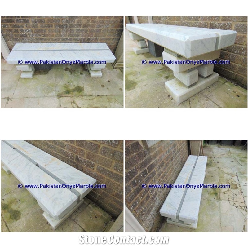 Ziarat White Marble Benches Table Natural