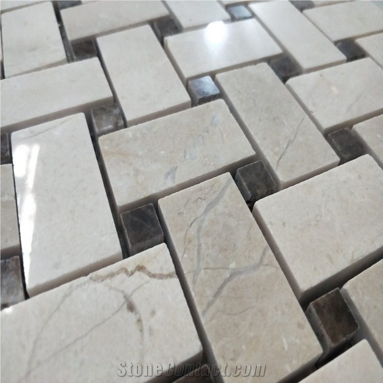Cream Marfil Marble Basketweave Mosaic Tiles