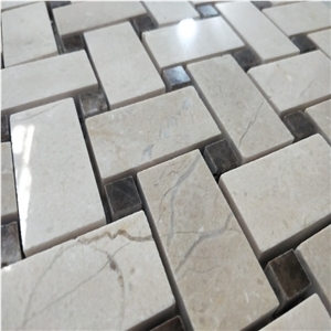Cream Marfil Marble Basketweave Mosaic Tiles