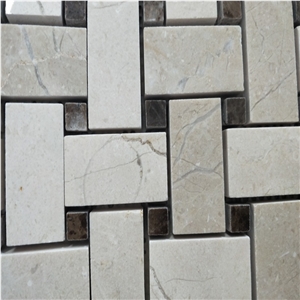 Cream Marfil Marble Basketweave Mosaic Tiles
