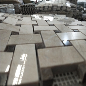 Cream Marfil Marble Basketweave Mosaic Tiles