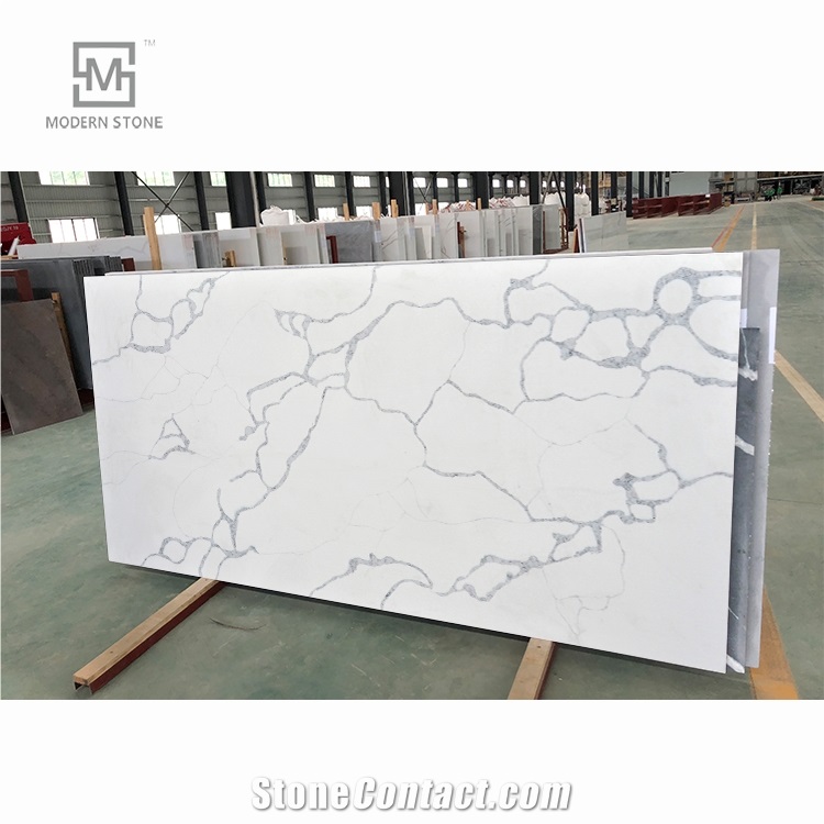 Polish White Quartz Countertop with Grey Vein
