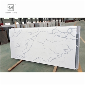 Polish White Quartz Countertop with Grey Vein