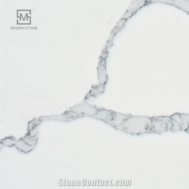 Polish White Quartz Countertop with Grey Vein