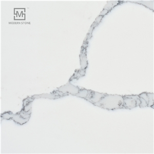 Polish White Quartz Countertop with Grey Vein
