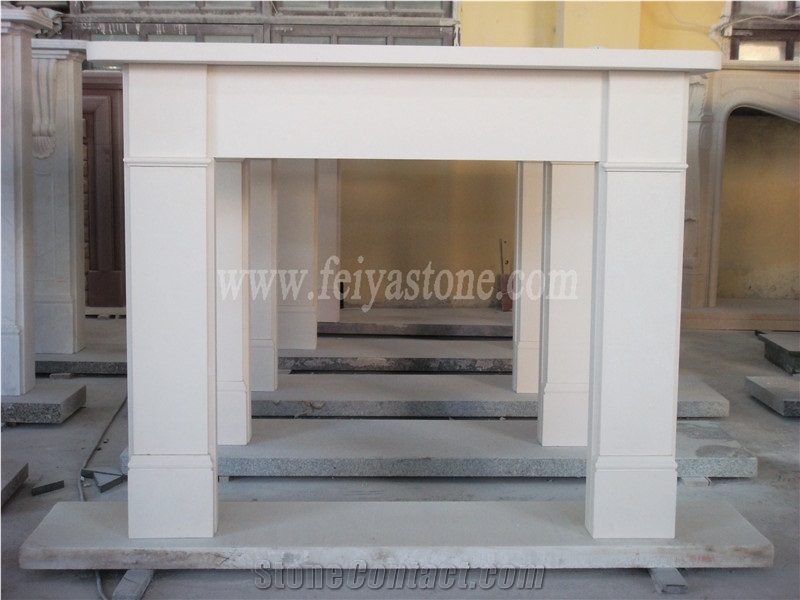 White Limestone White Marble Fireplace Surround