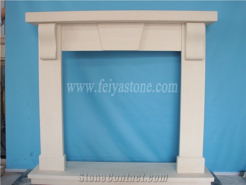 White Limestone White Marble Fireplace Surround