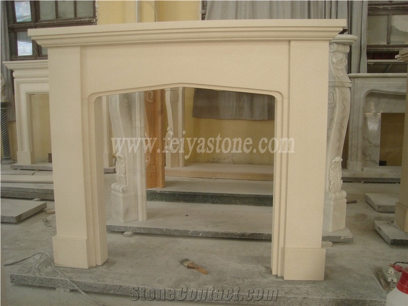 White Limestone White Marble Fireplace Surround