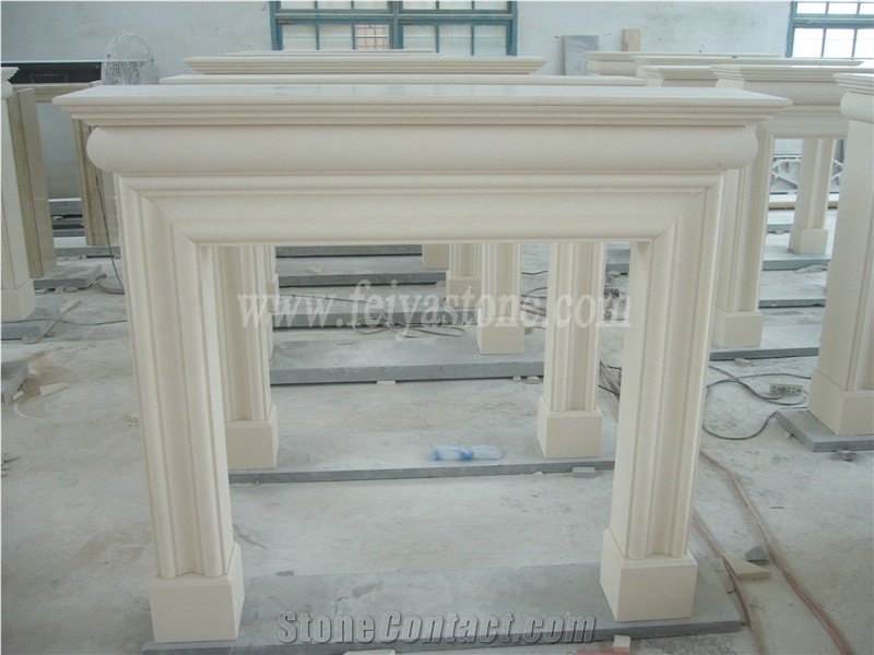 White Limestone White Marble Fireplace Surround