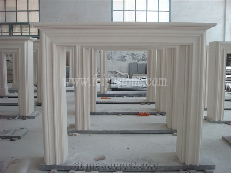 White Limestone White Marble Fireplace Surround