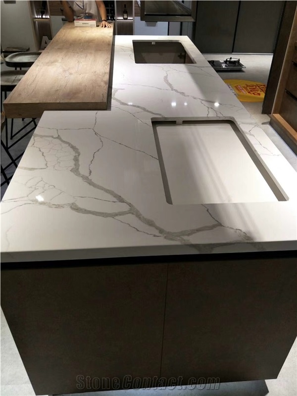 Vm-17415 Engineered Calacatta White Stone Countertops