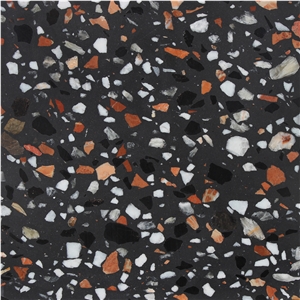 Black Terrazzo Cement Flooring Tiles and Slab
