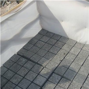 G684 Black Granite Cobblestone on Mesh
