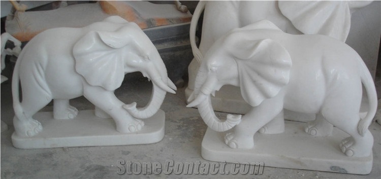 Life-Size White Marble Elephant Statue