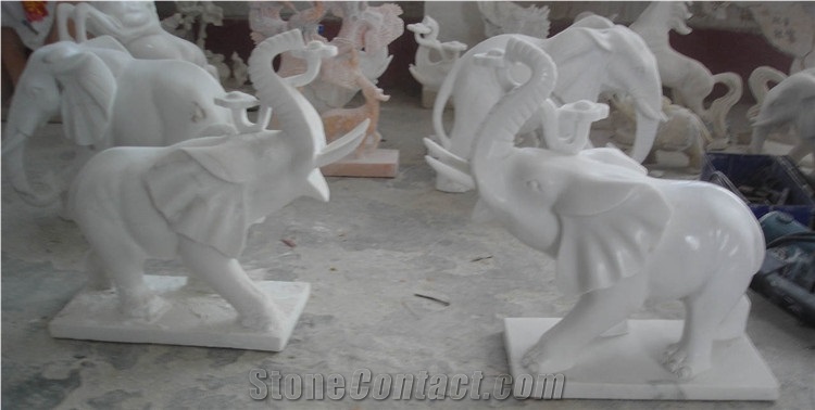 Life-Size White Marble Elephant Statue