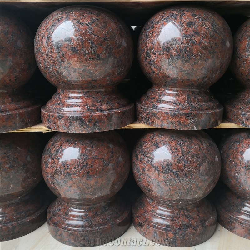 Tan Brown Granite Round Cast Stone Pillar Caps