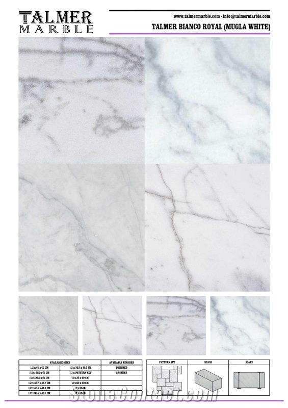 Talmer Bianco Royal Marble Tiles, Slab(Mugla White Marble Tiles, Slab)