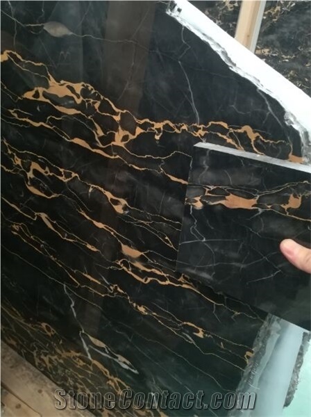 Italy Black Nero Portoro Marble Slab Polished