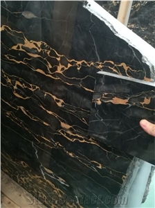 Italy Black Nero Portoro Marble Slab Polished