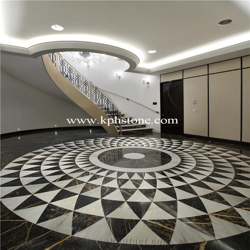 Black Portoro Gold Marble Medallions and Patterns