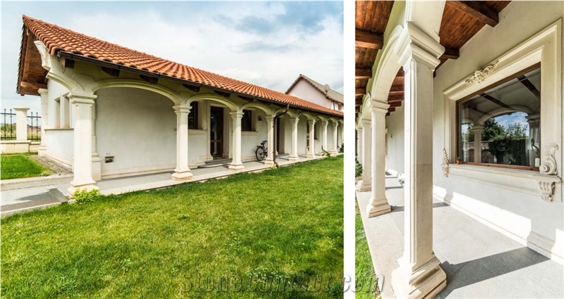 Podeni Limestone Porch Columns, Arches, Ornaments