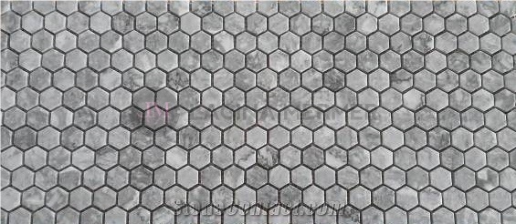 Polished 1" Silver Grey Marble Hexagon Mosaics
