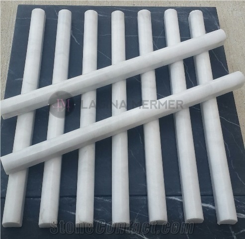 Polished 1"X 12" White Marble Pencil Molding