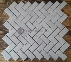 Polished 1"X 2" White Marble Herringbone Mosaics Polished 1"X 2" White Marble Herringbone Mosaics