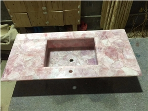 Pink Agate Vanity Top ,Pink Color Semi-Precious