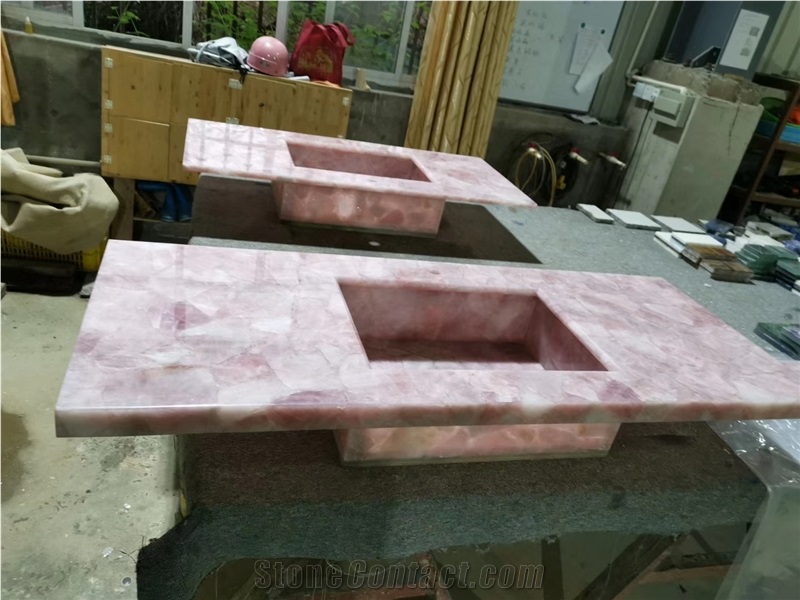 Pink Agate Vanity Top ,Pink Color Semi-Precious