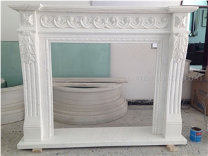 Bianco Carrara White Marble Fireplace Mantel,Fireplace Hearth Covering,Handcarving Flower Design