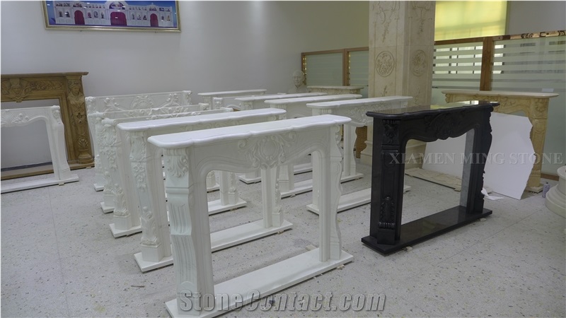 Fireplace Mantel Order Show Snow White Marble Sculptured Flower