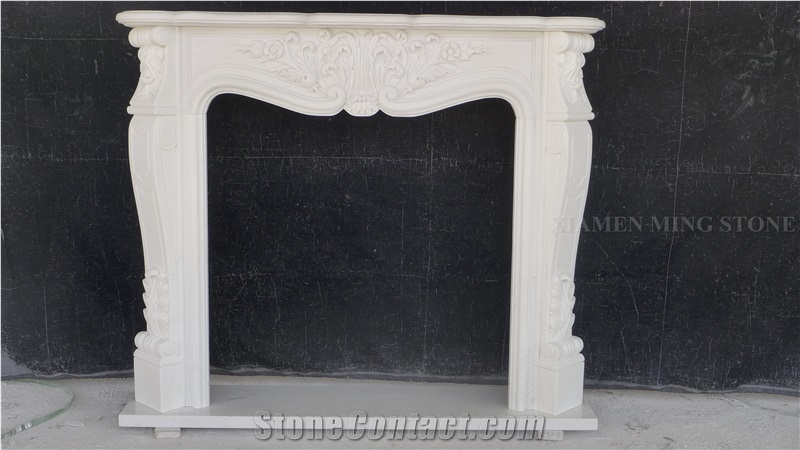 Fireplace Mantel Order Show Snow White Marble Sculptured Flower