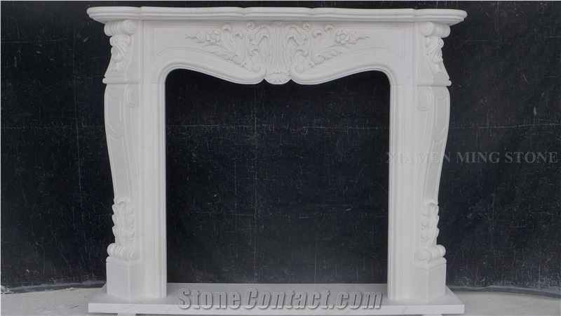 Fireplace Mantel Order Show Snow White Marble Sculptured Flower