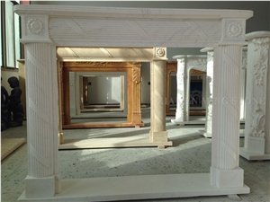 Sunny Beige Marble Handcarved Flower Sculptured Fireplace Mantel,Fireplace
