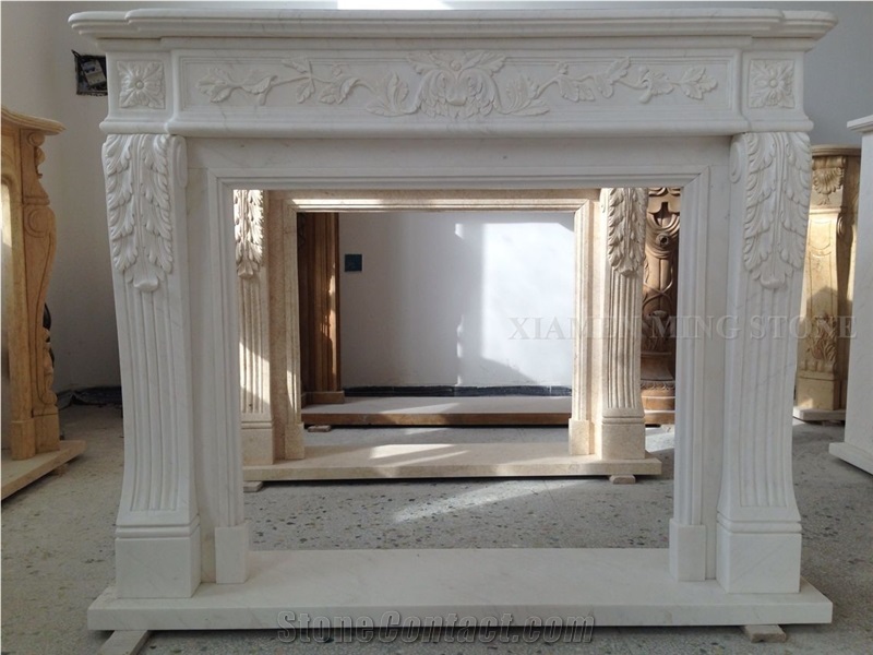 White Marble Sculptured Fireplace Hearth