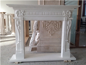 White Marble Sculptured Fireplace Hearth