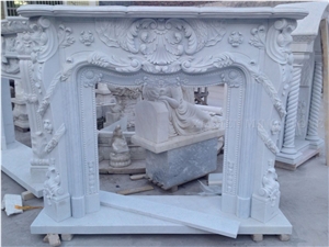 White Marble Sculptured Fireplace Hearth